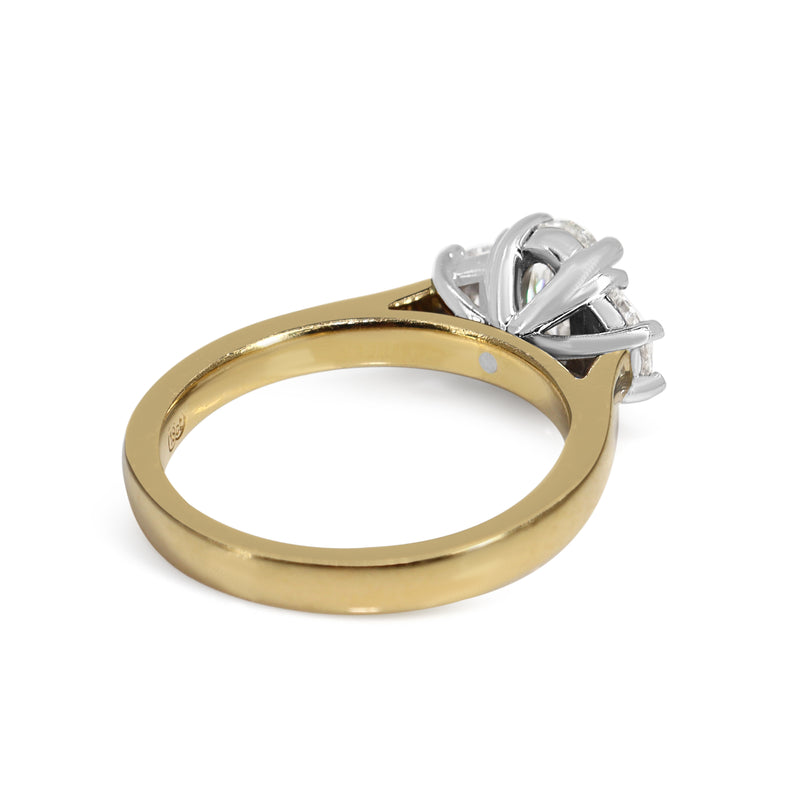 18ct Yellow and White Gold Oval and Half Moon 3 Stone Diamond Ring