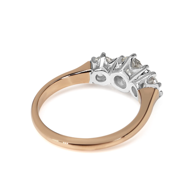 18ct Rose and White Gold Antique Style 3 Stone Diamond Ring