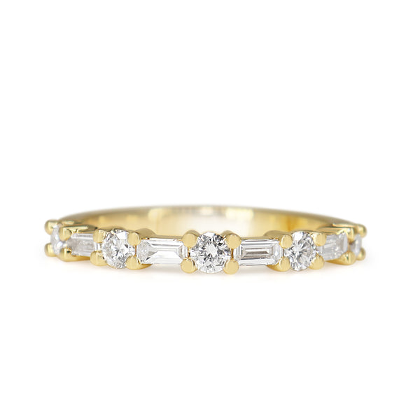 18ct Yellow Gold Baguette and Brilliant Cut Diamond Band Ring