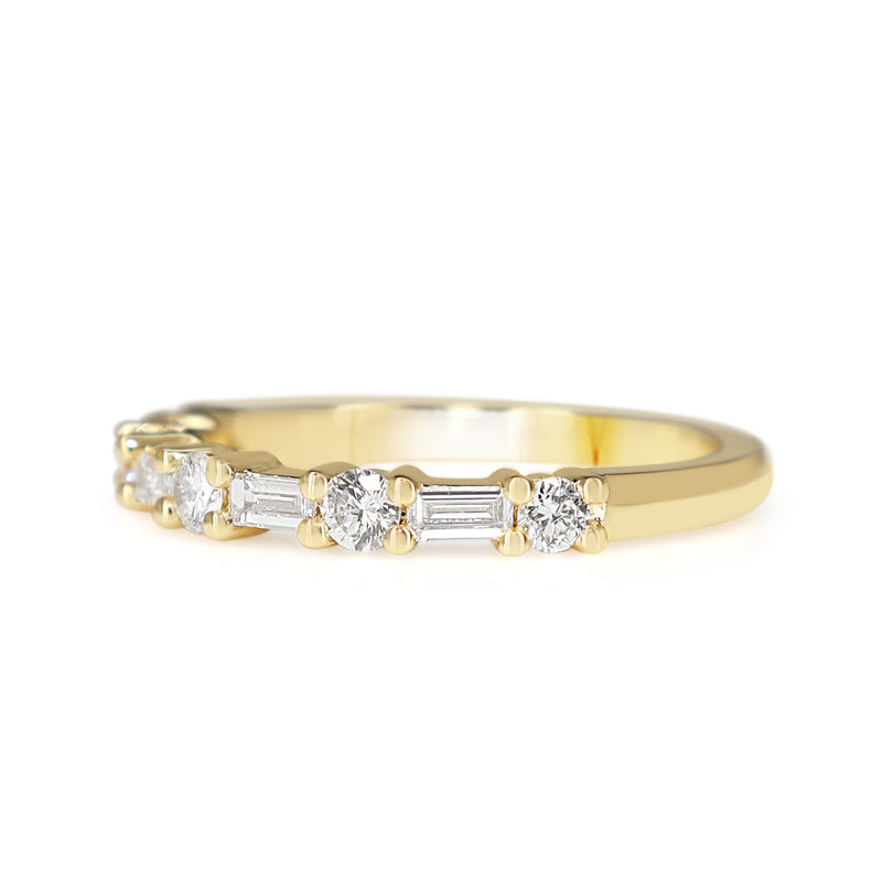 18ct Yellow Gold Baguette and Brilliant Cut Diamond Band Ring