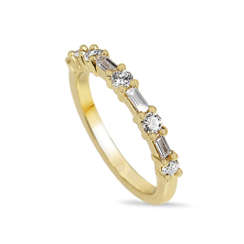 18ct Yellow Gold Baguette and Brilliant Cut Diamond Band Ring
