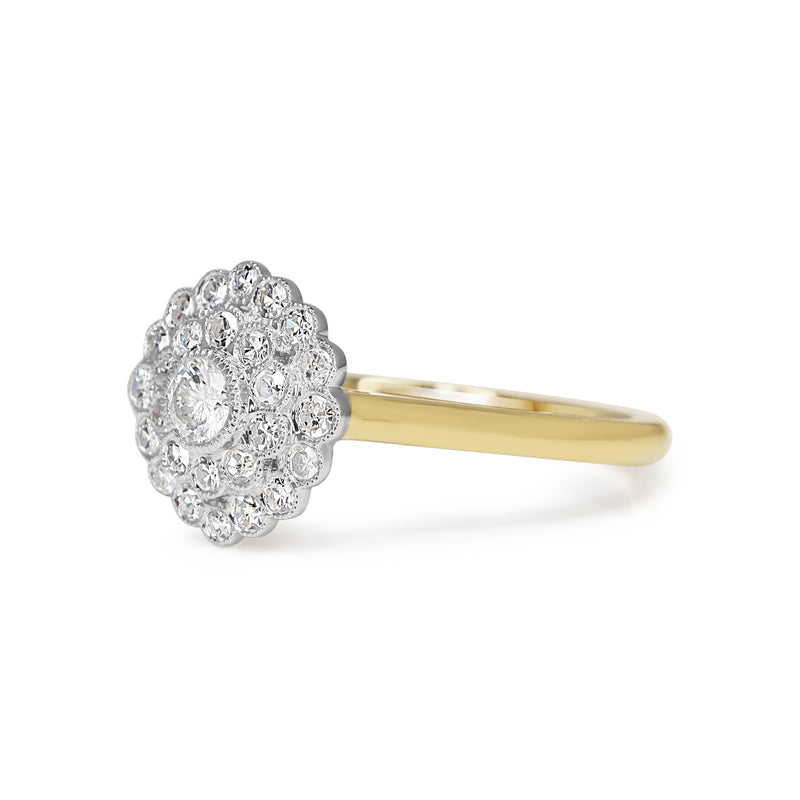 18ct Yellow and White Gold Brilliant and Single Cut Diamond Cluster Daisy Ring