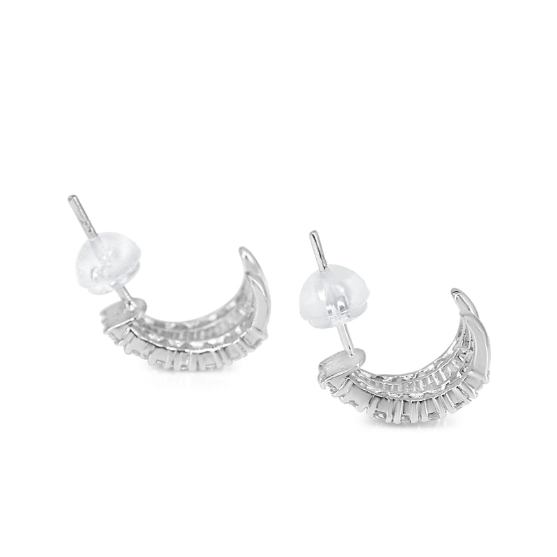 18ct White Gold Diamond 'V' Shaped Half Hoop Earrings