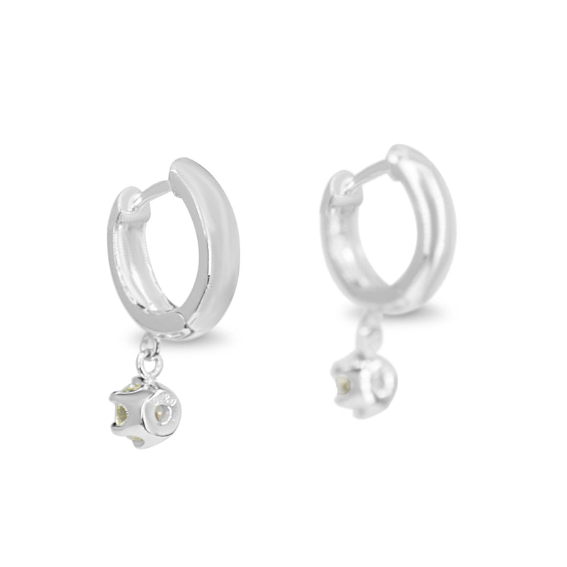 18ct White Gold Hoop Earrings with Diamond Drop