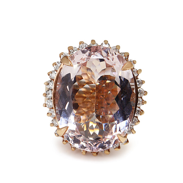 14ct Rose Gold 22.00ct Morganite and Diamond Halo Cocktail Ring