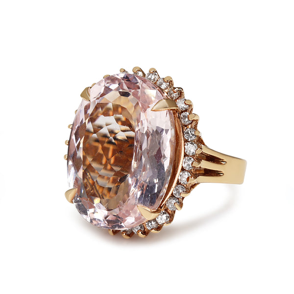 14ct Rose Gold 22.00ct Morganite and Diamond Halo Cocktail Ring