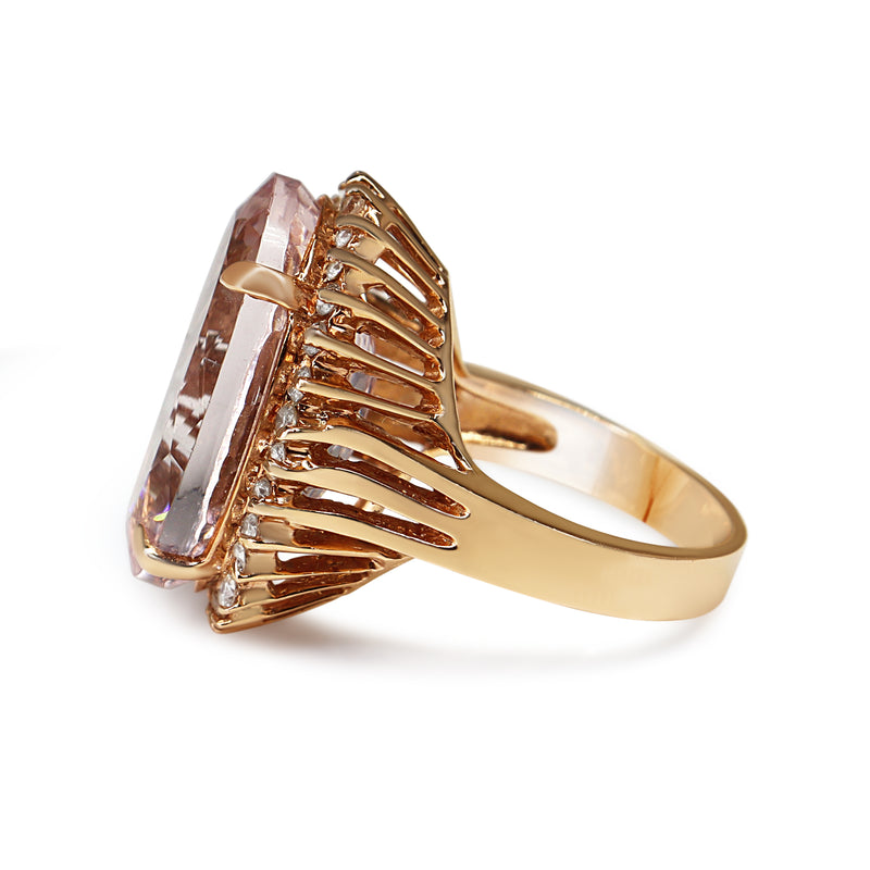 14ct Rose Gold 22.00ct Morganite and Diamond Halo Cocktail Ring