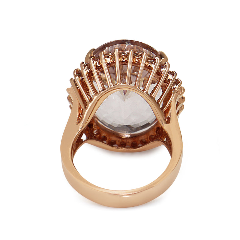 14ct Rose Gold 22.00ct Morganite and Diamond Halo Cocktail Ring