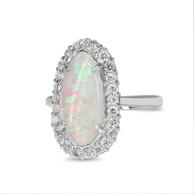 Platinum Opal and Diamond Halo Ring