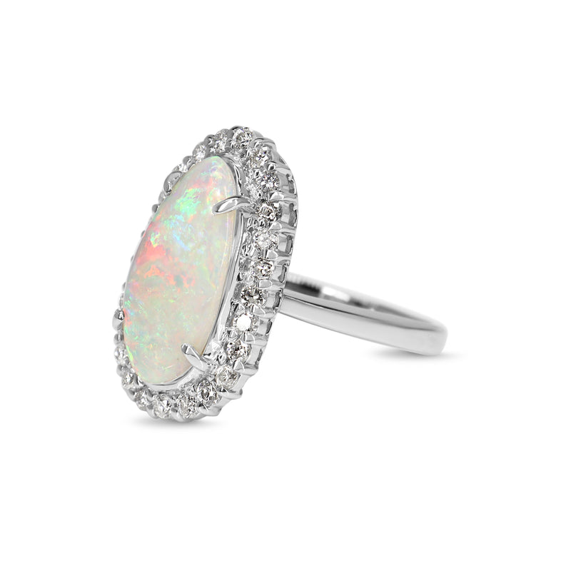 Platinum Opal and Diamond Halo Ring
