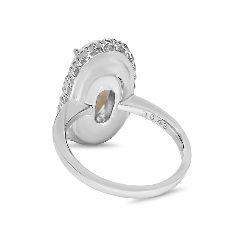 Platinum Opal and Diamond Halo Ring