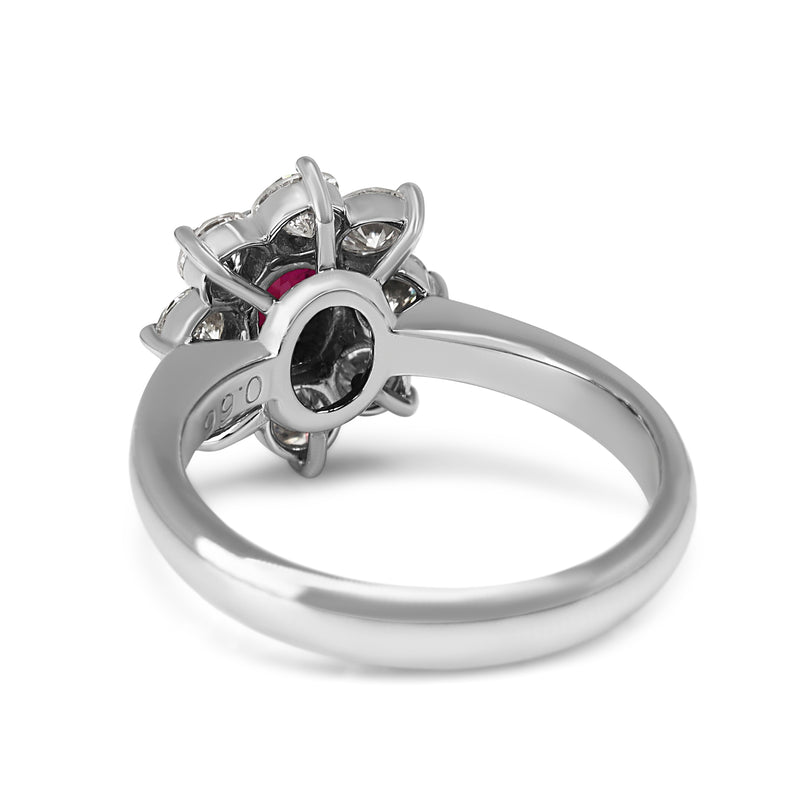 Platinum Ruby and Diamond Halo Cluster Ring