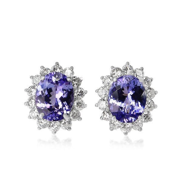 Platinum Tanzanite and Diamond Halo Stud Earrings