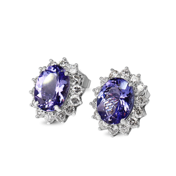 Platinum Tanzanite and Diamond Halo Stud Earrings