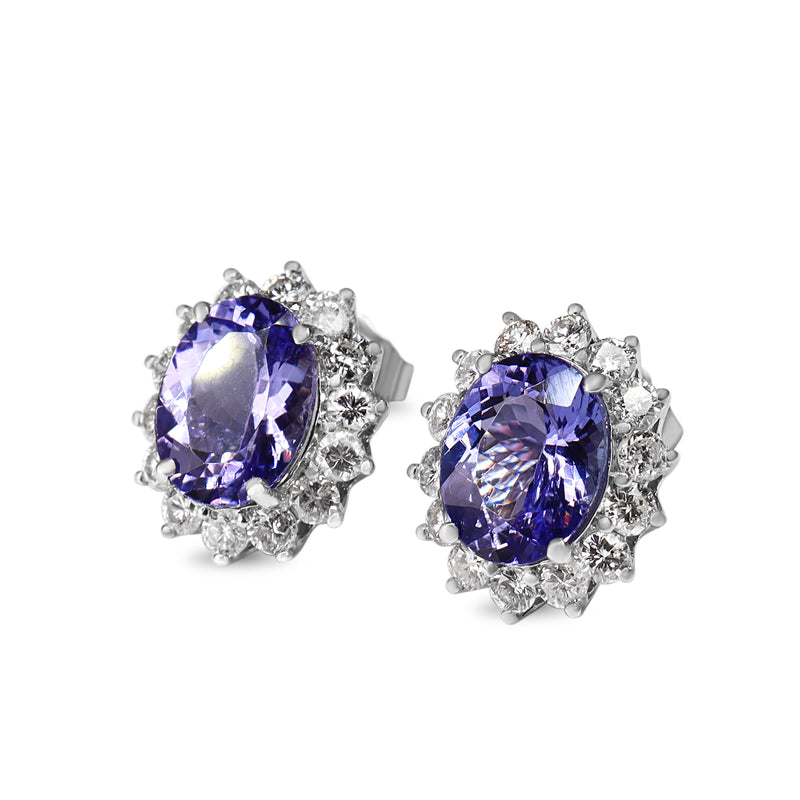 Platinum Tanzanite and Diamond Halo Stud Earrings