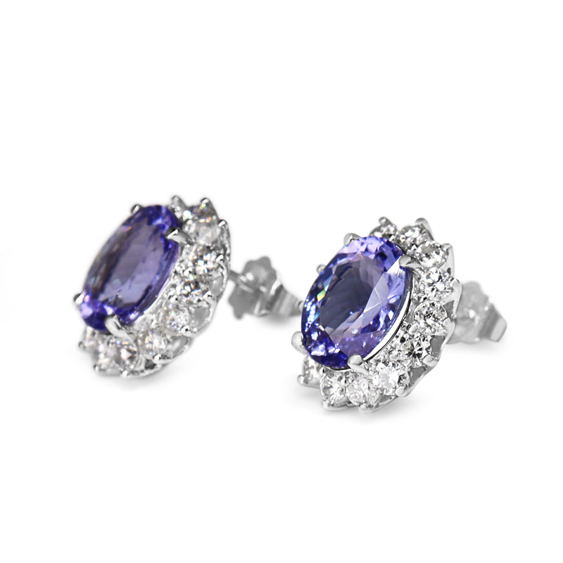 Platinum Tanzanite and Diamond Halo Stud Earrings