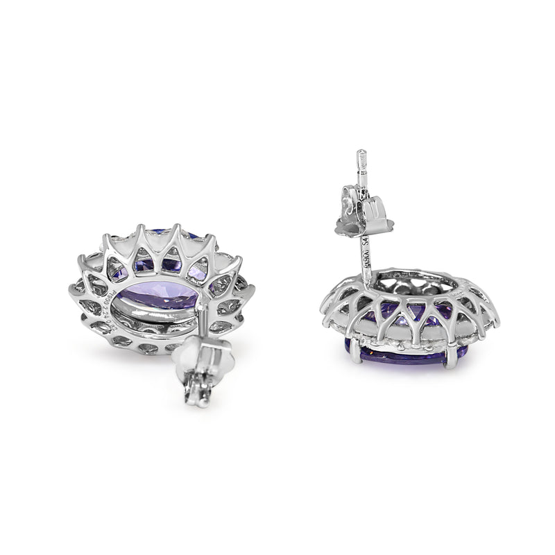 Platinum Tanzanite and Diamond Halo Stud Earrings