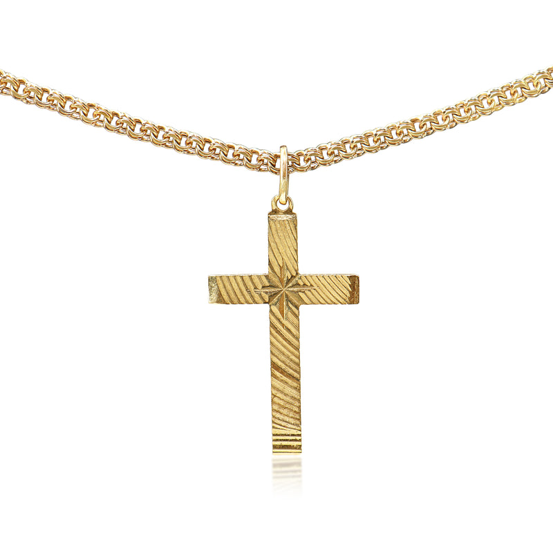 14ct Yellow Gold Fancy Link Necklace with Etched Cross