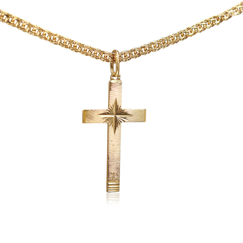 14ct Yellow Gold Fancy Link Necklace with Etched Cross