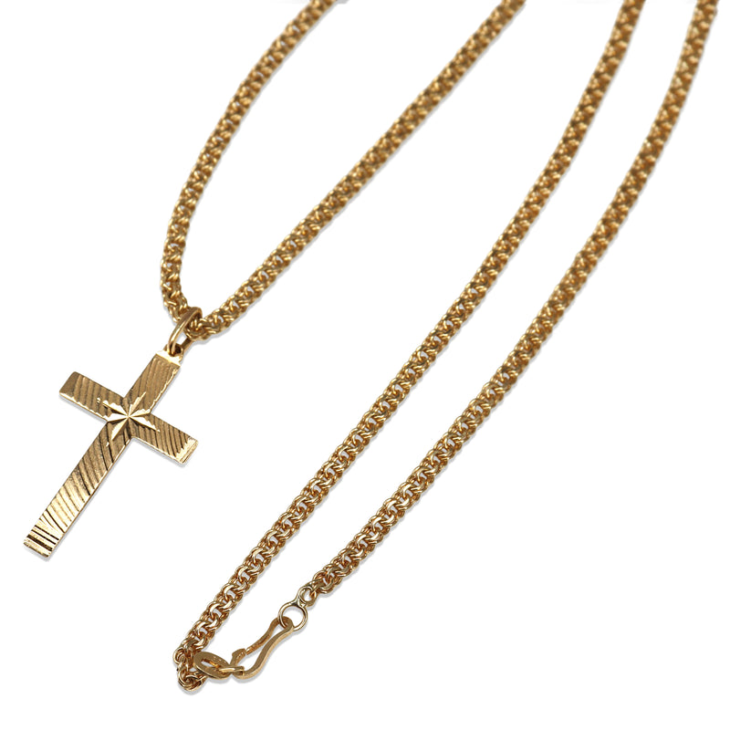 14ct Yellow Gold Fancy Link Necklace with Etched Cross