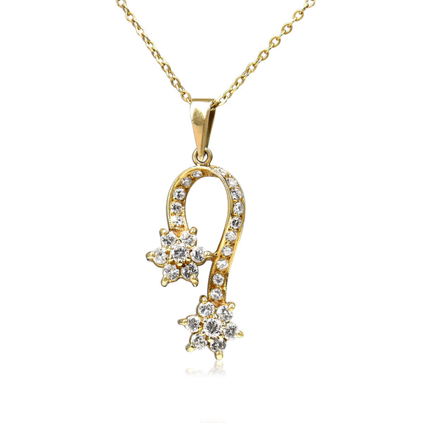 18ct Yellow Gold Double Hanging Flower Necklace