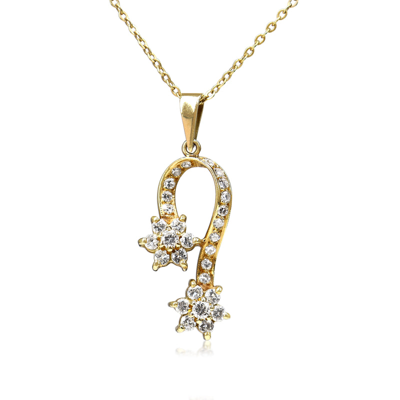 18ct Yellow Gold Double Hanging Flower Necklace