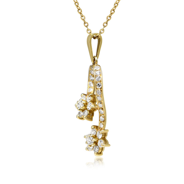 18ct Yellow Gold Double Hanging Flower Necklace