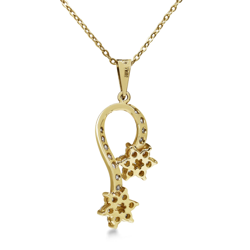 18ct Yellow Gold Double Hanging Flower Necklace