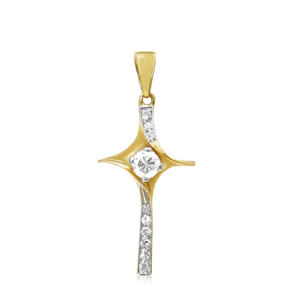 18ct Yellow and White Gold Twist Cross Pendant