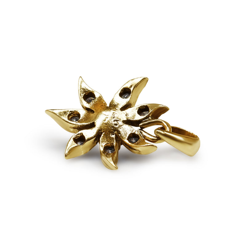 9ct Yellow Gold Ruby and Diamond Flower Pendant