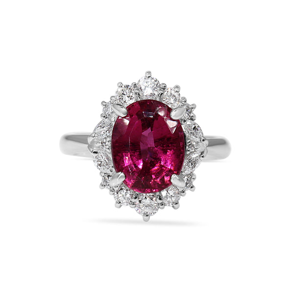 Platinum Pink Tourmaline and Diamond Cluster Halo Ring