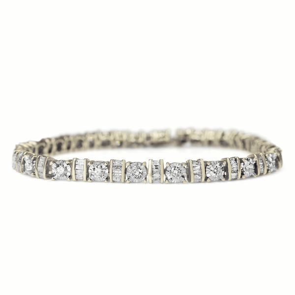 10ct Yellow Gold Baguette and Brilliant Cut Diamond Bracelet