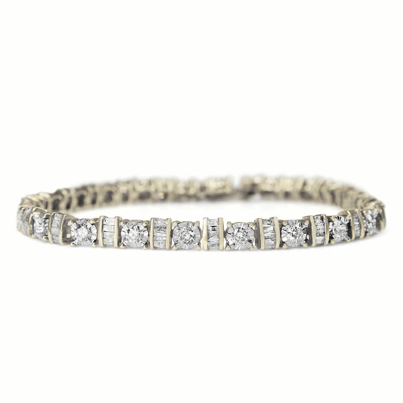 10ct Yellow Gold Baguette and Brilliant Cut Diamond Bracelet