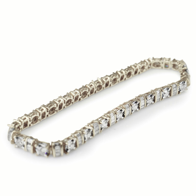 10ct Yellow Gold Baguette and Brilliant Cut Diamond Bracelet