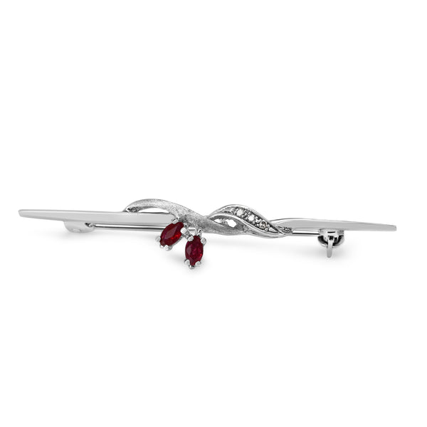 14ct White Gold Ruby and Diamond Brooch