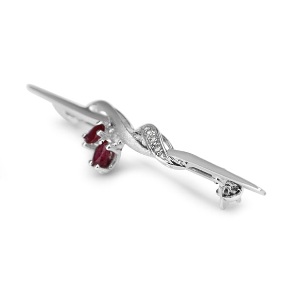 14ct White Gold Ruby and Diamond Brooch