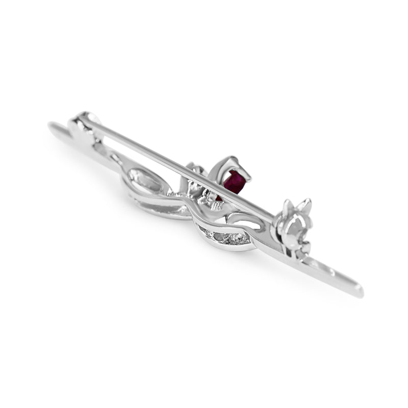 14ct White Gold Ruby and Diamond Brooch