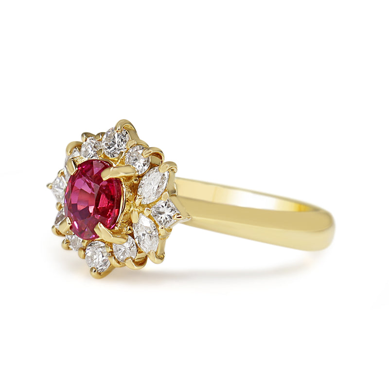 18ct Yellow Gold Ruby and Diamond Cluster Ring