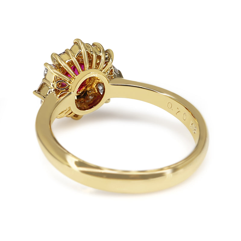 18ct Yellow Gold Ruby and Diamond Cluster Ring