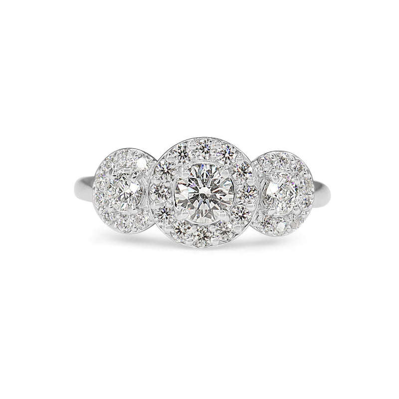 Platinum 3 Stone Halo Ring