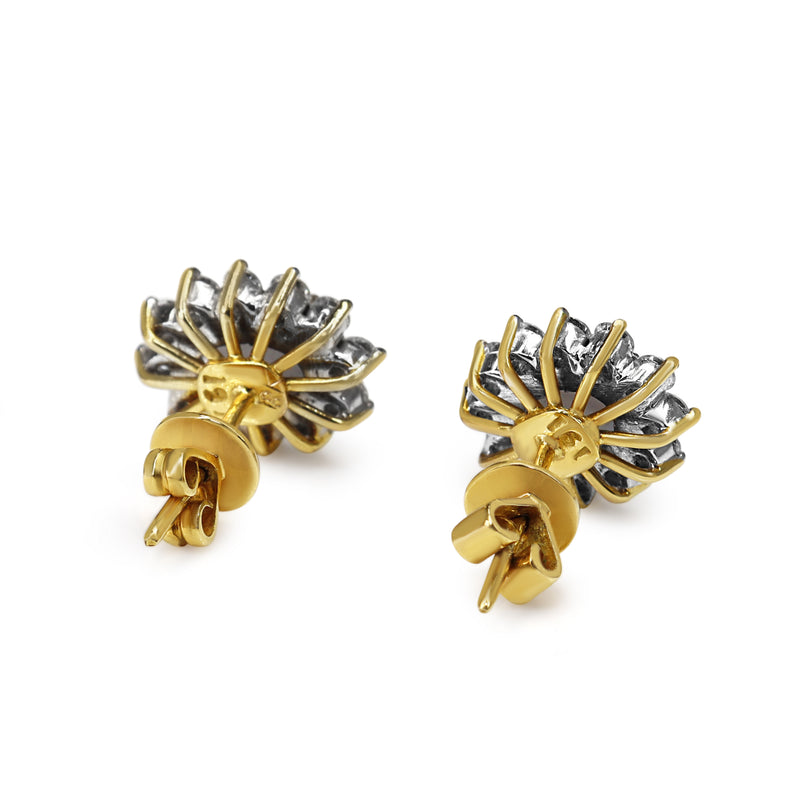 18ct Yellow and White Gold Star Sapphire and Diamond Halo Stud Earrings