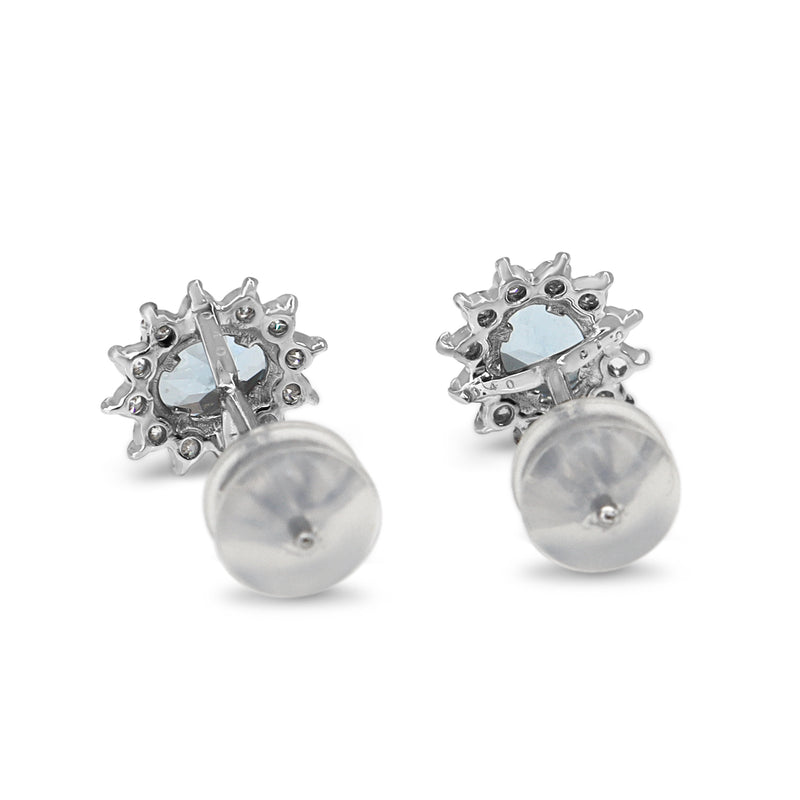 Platinum Aquamarine and Diamond Halo Stud Earrings