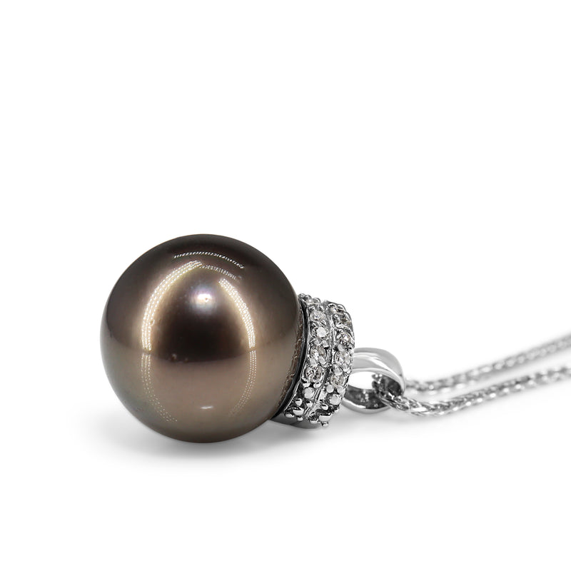 18ct White Gold 14mm Tahitian Pearl and Diamond Necklace