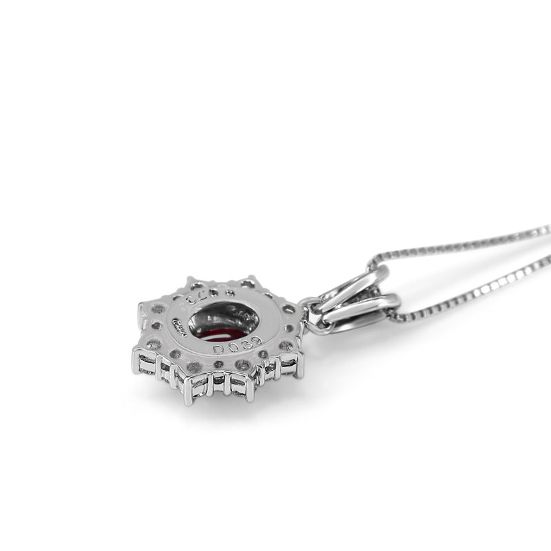 Platinum Ruby and Diamond Halo Necklace