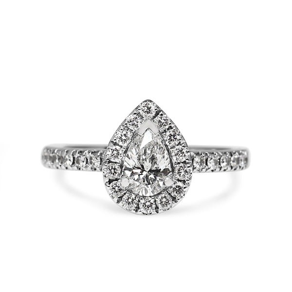 18ct White Gold Pear Shaped Diamond Halo Ring