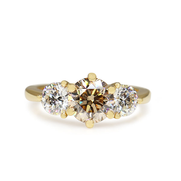 18ct Yellow Gold Champagne Diamond 3 Stone Ring