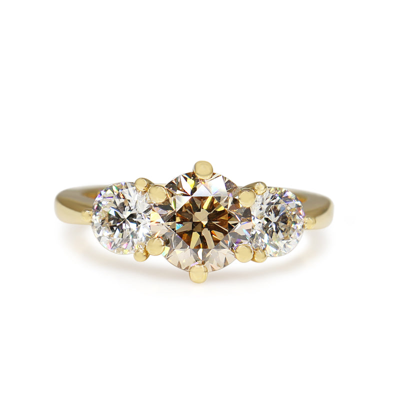 18ct Yellow Gold Champagne Diamond 3 Stone Ring