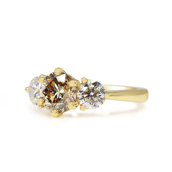 18ct Yellow Gold Champagne Diamond 3 Stone Ring