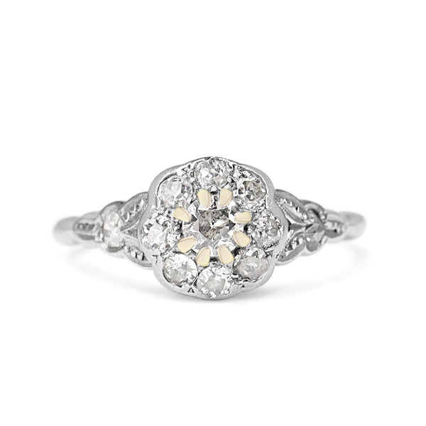 Platinum and 18ct Antique Old Cut Diamond Daisy Style Ring