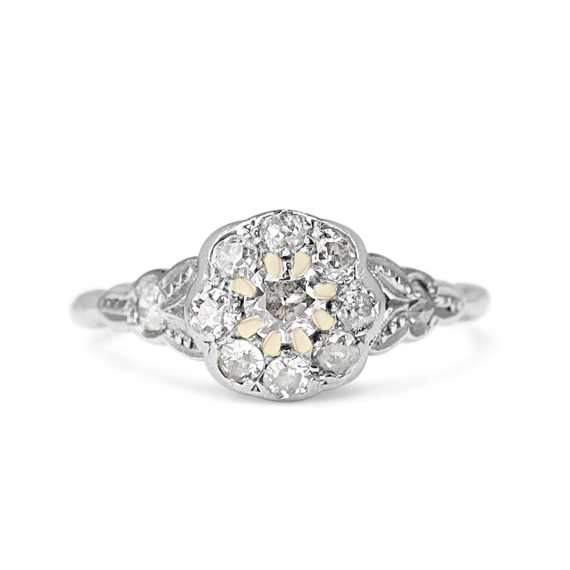 Platinum and 18ct Antique Old Cut Diamond Daisy Style Ring
